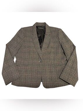 Tahari Gray Plaid Single-Button Blazer with Subtle Red Windowpane Size 18